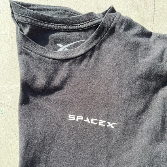 Men's SpaceX T-Shirt Black Falcon Heavy Spell-Out XL Crew Space Elon Musk Tesla - Picture 9 of 9